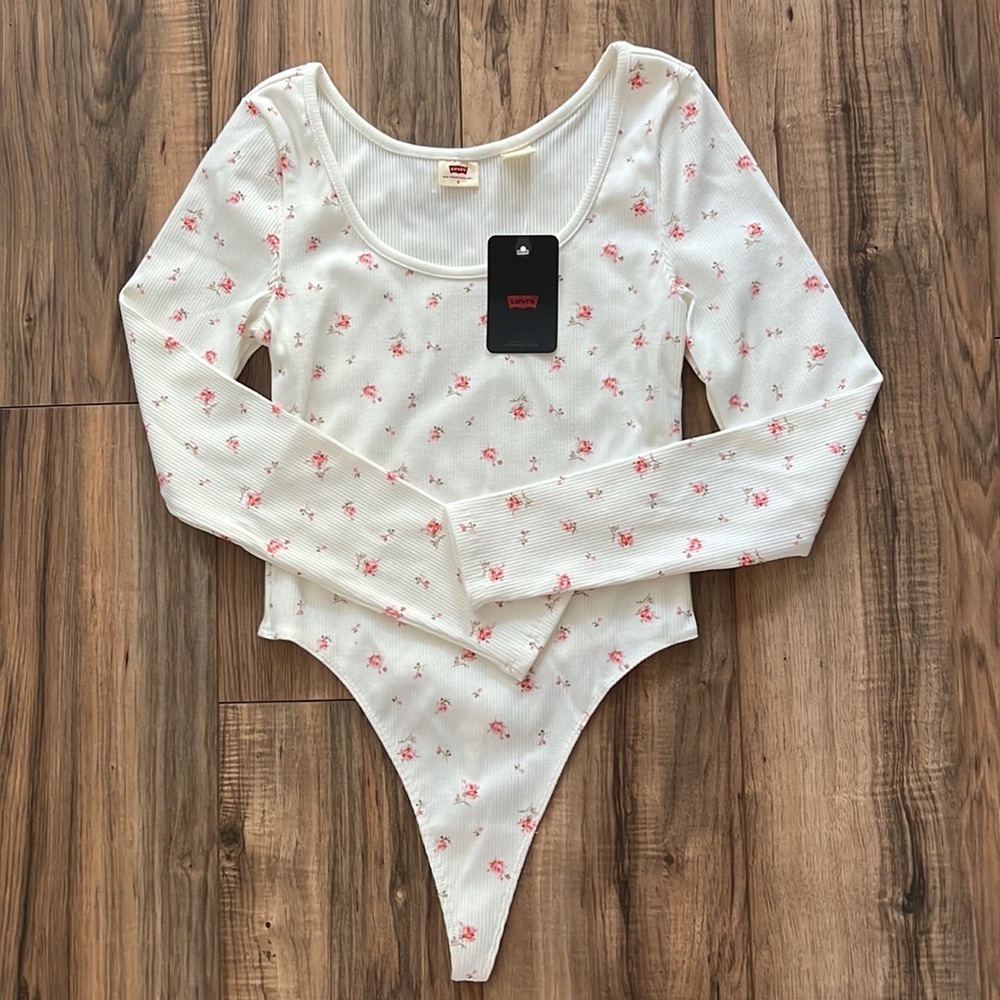 NWT Levis Ditsy Floral Long Sleeve Thong Bodysuit Size S